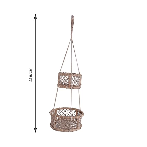 2 Tier Macrame Storage Organizer Basket For Kitchen - Leechoo
